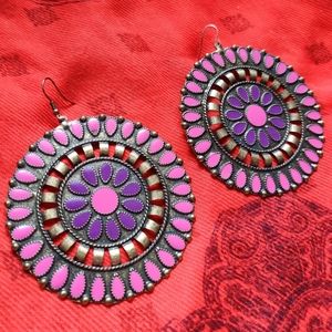 Mandala 70's Earrings Boho Gypsy Flower Hoops